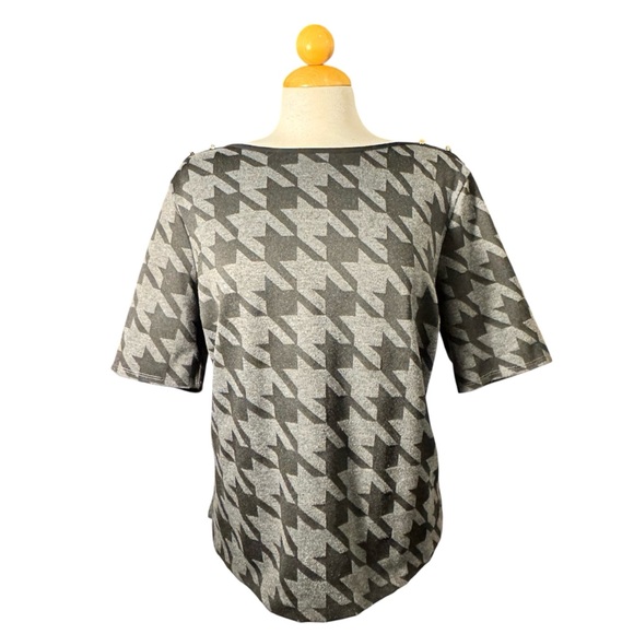 Liz Claiborne Tops - Liz Claiborne Gray Houndstooth Short Sleeve Top